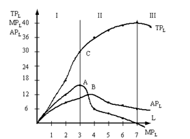 Рис. 6 - Динамика и взаимосвязь общего, среднего и предельного продуктов