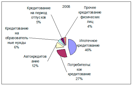 Состав кредитного портфеля физических лиц в 2008 году